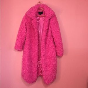 Hot pink faux fur coat